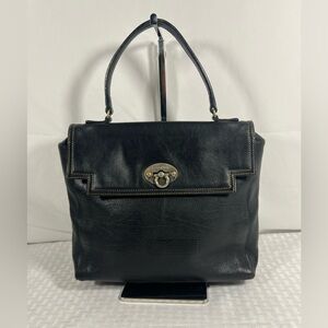 3029: Lancel Black Leather Top Handle Shoulder Bag Vintage Paris